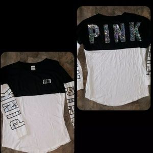 PINK Bling Campus Shirt Black White Silver SIZE S
